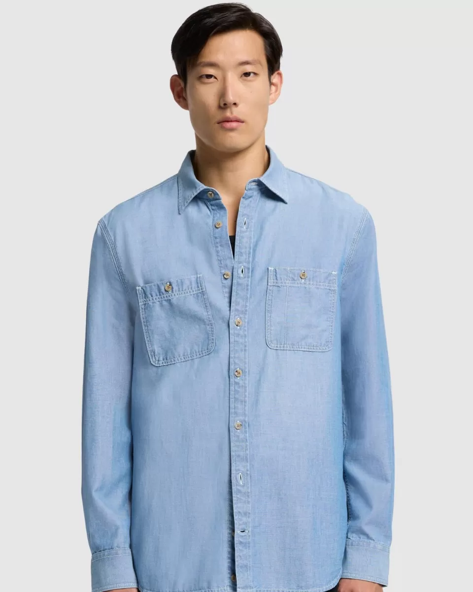 7 For All Mankind Oxford Button Down Shirt in Light Blue