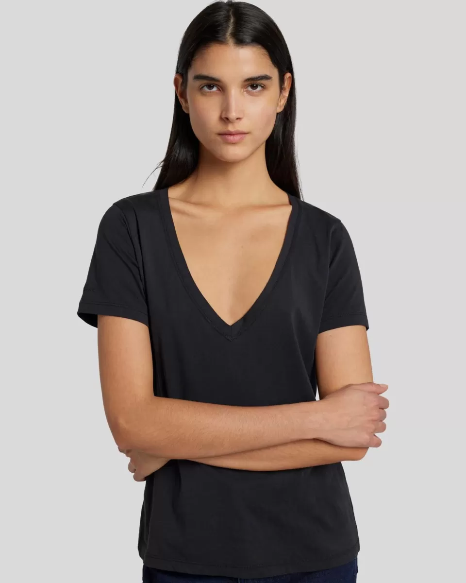 Women 7 For All Mankind Pima Cotton Easy V-Neck Tee in Moonless Night