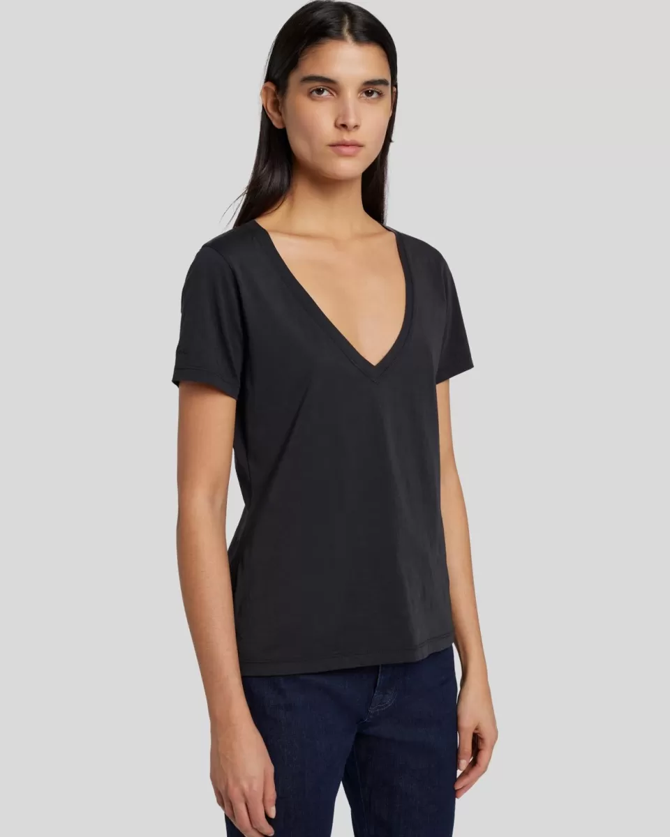 Women 7 For All Mankind Pima Cotton Easy V-Neck Tee in Moonless Night