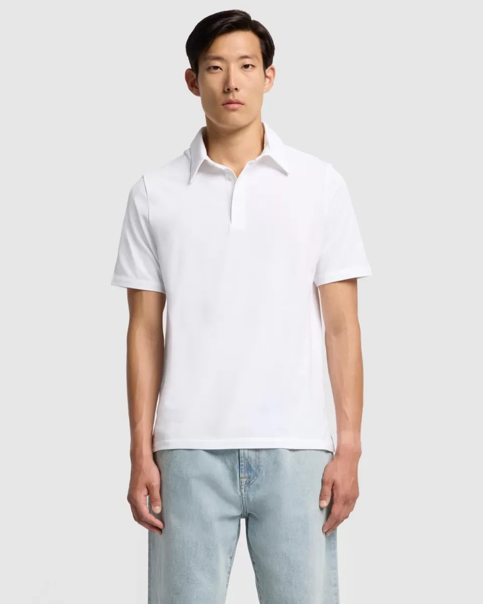 7 For All Mankind Pique Knit Polo in White