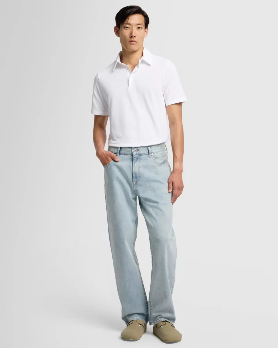 7 For All Mankind Pique Knit Polo in White