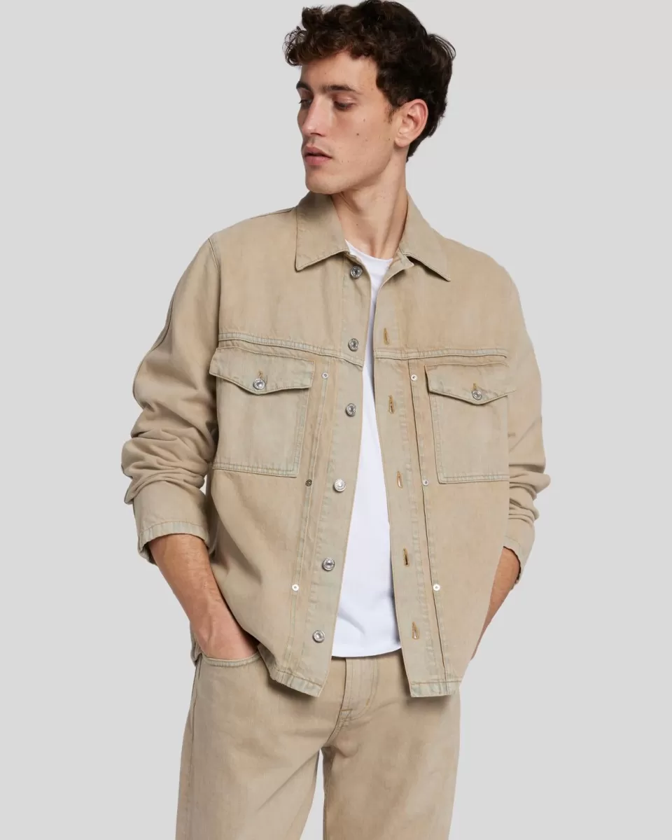 7 For All Mankind Pleated Overshirt in Earth