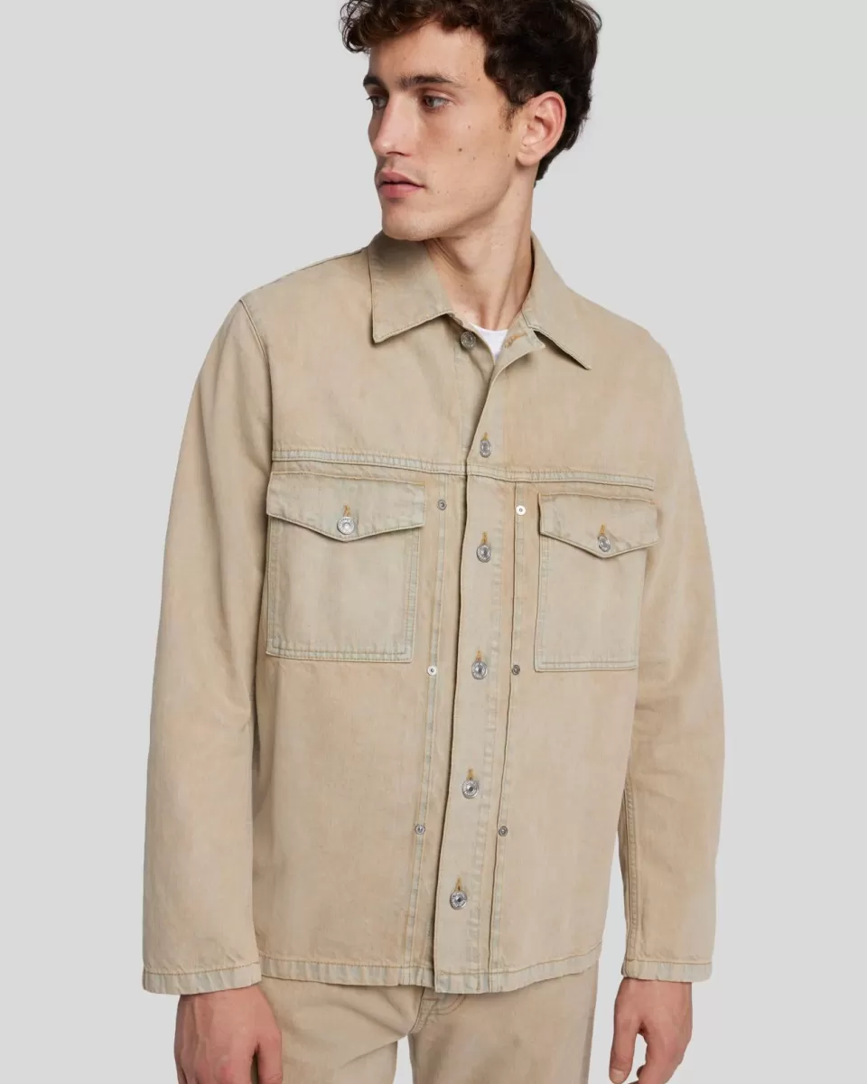 7 For All Mankind Pleated Overshirt in Earth