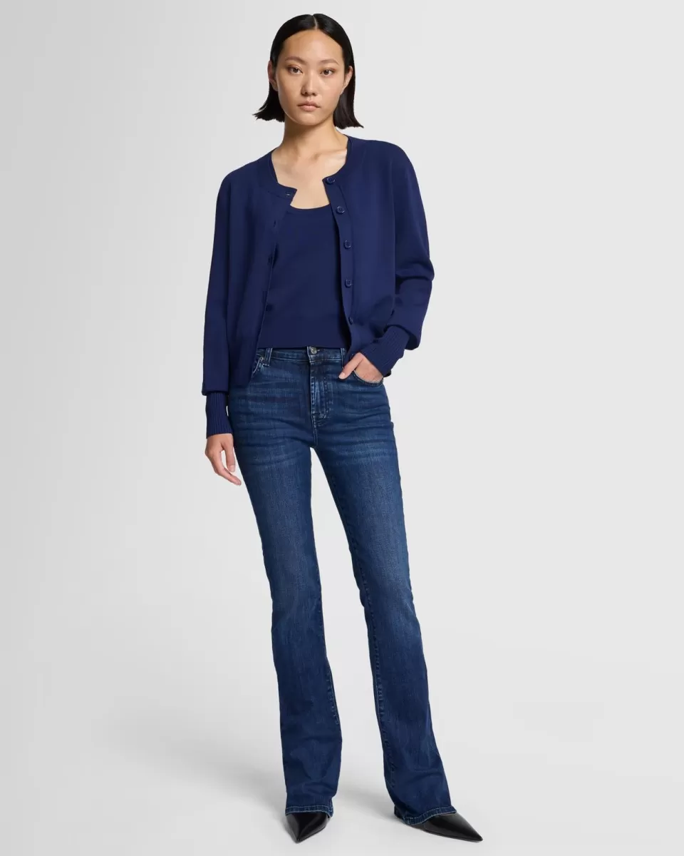 Women 7 For All Mankind Ribbed Cardigan in Inkwell