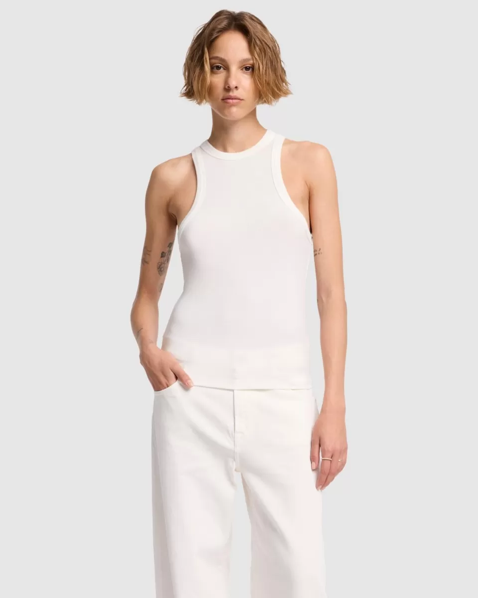 Women 7 For All Mankind Ribbed Racerback Tank in Milk