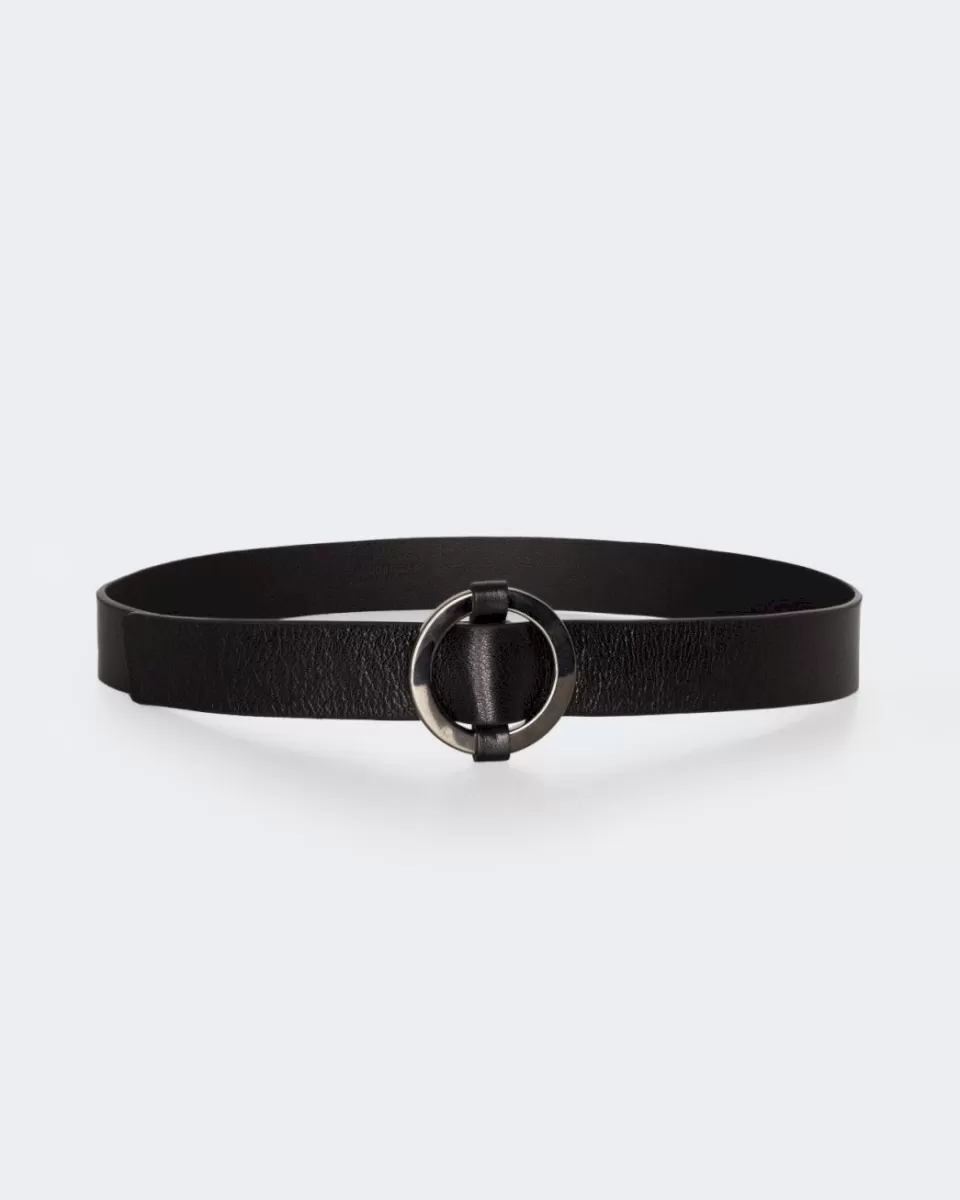 Women 7 For All Mankind Ring Buckle Leather Belt in Black