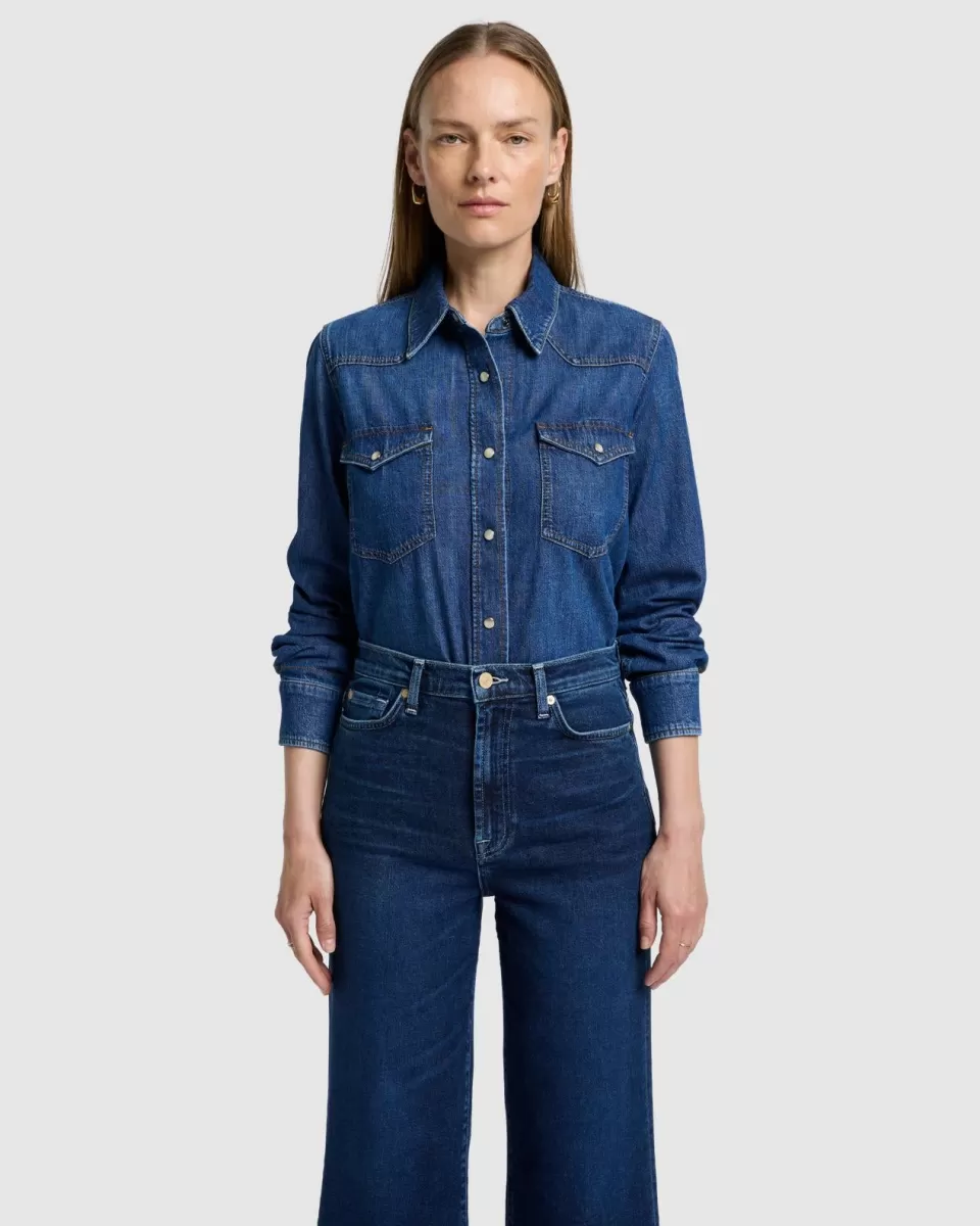 Women 7 For All Mankind Rodeo Button Up Shirt in Fly Away