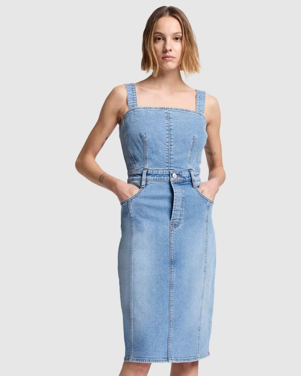 Women 7 For All Mankind Seamed Denim Midi Dress in