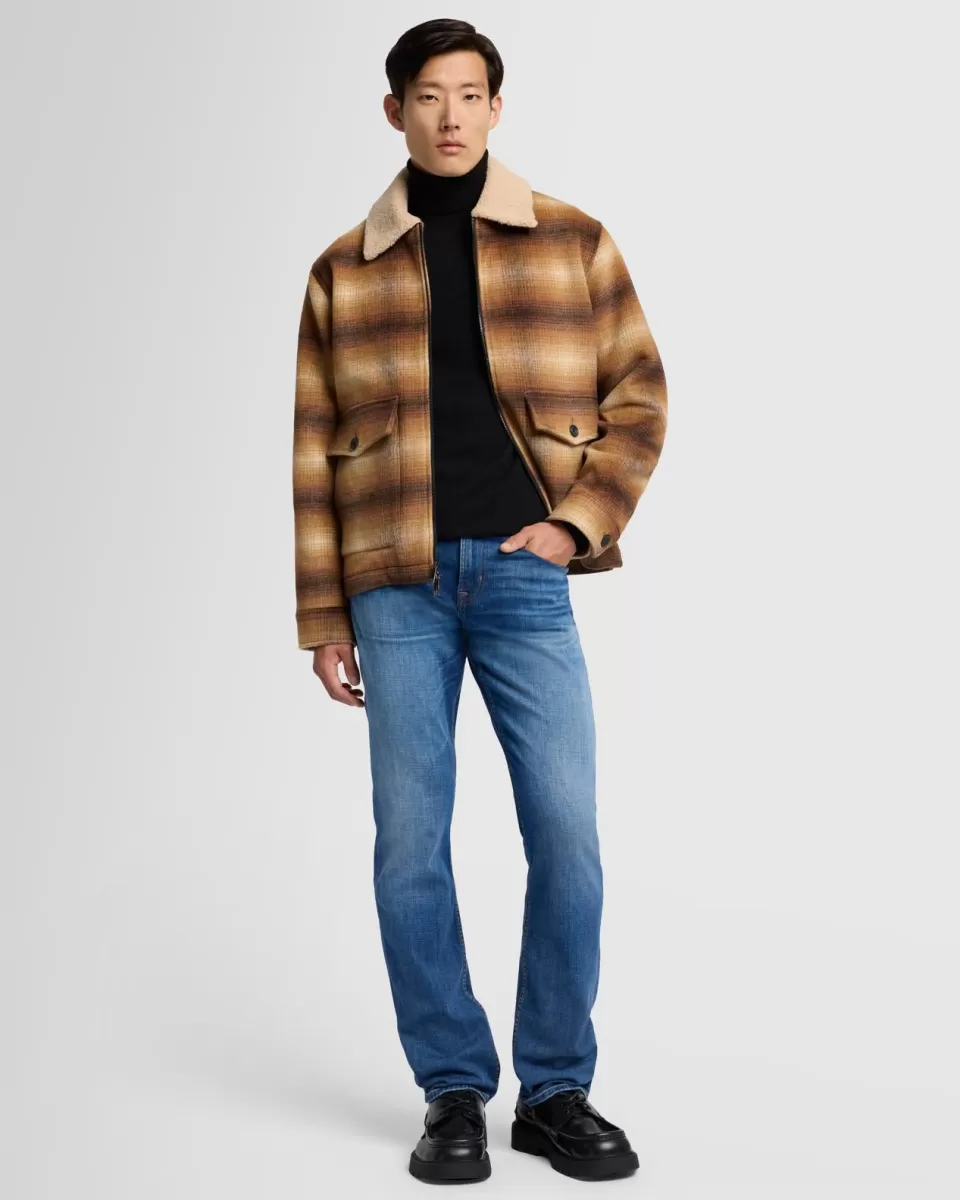 7 For All Mankind Sherpa Wool Coat in Brown Plaid