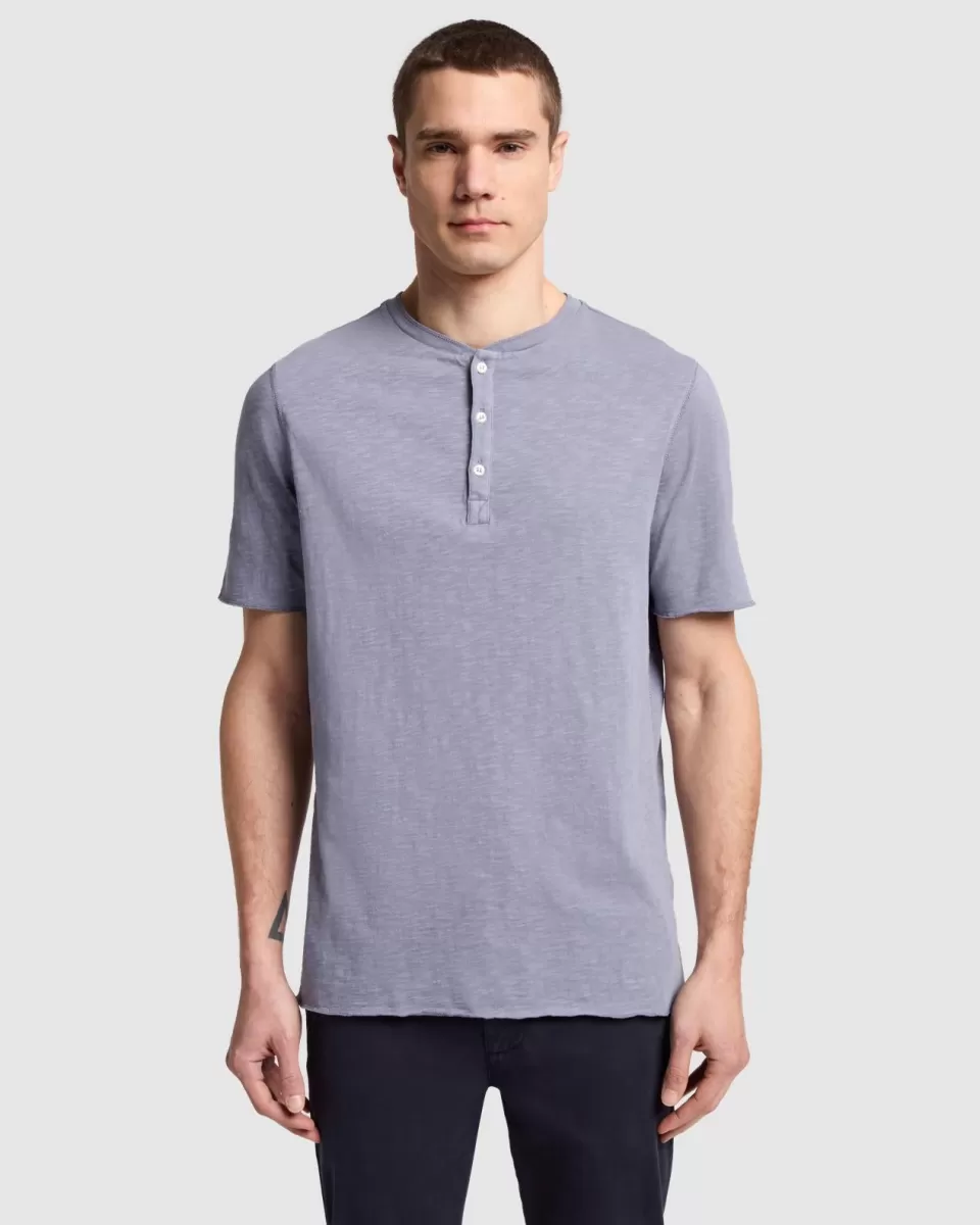 7 For All Mankind Short Sleeve Slub Henley in Poolside