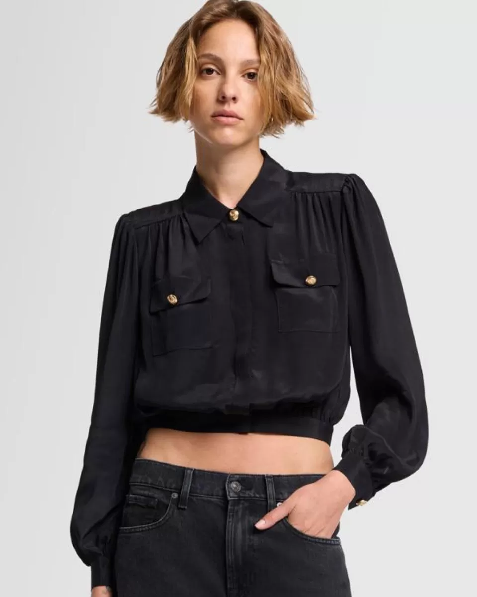 Women 7 For All Mankind Silk Cropped Blouse in