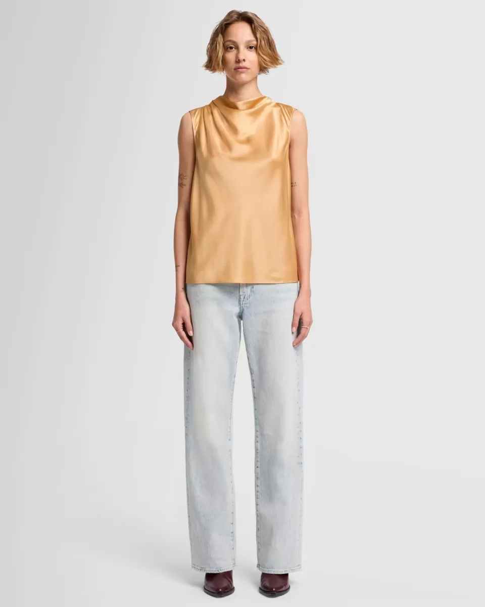 Women 7 For All Mankind Silk High Neck Draped Blouse in Porcini