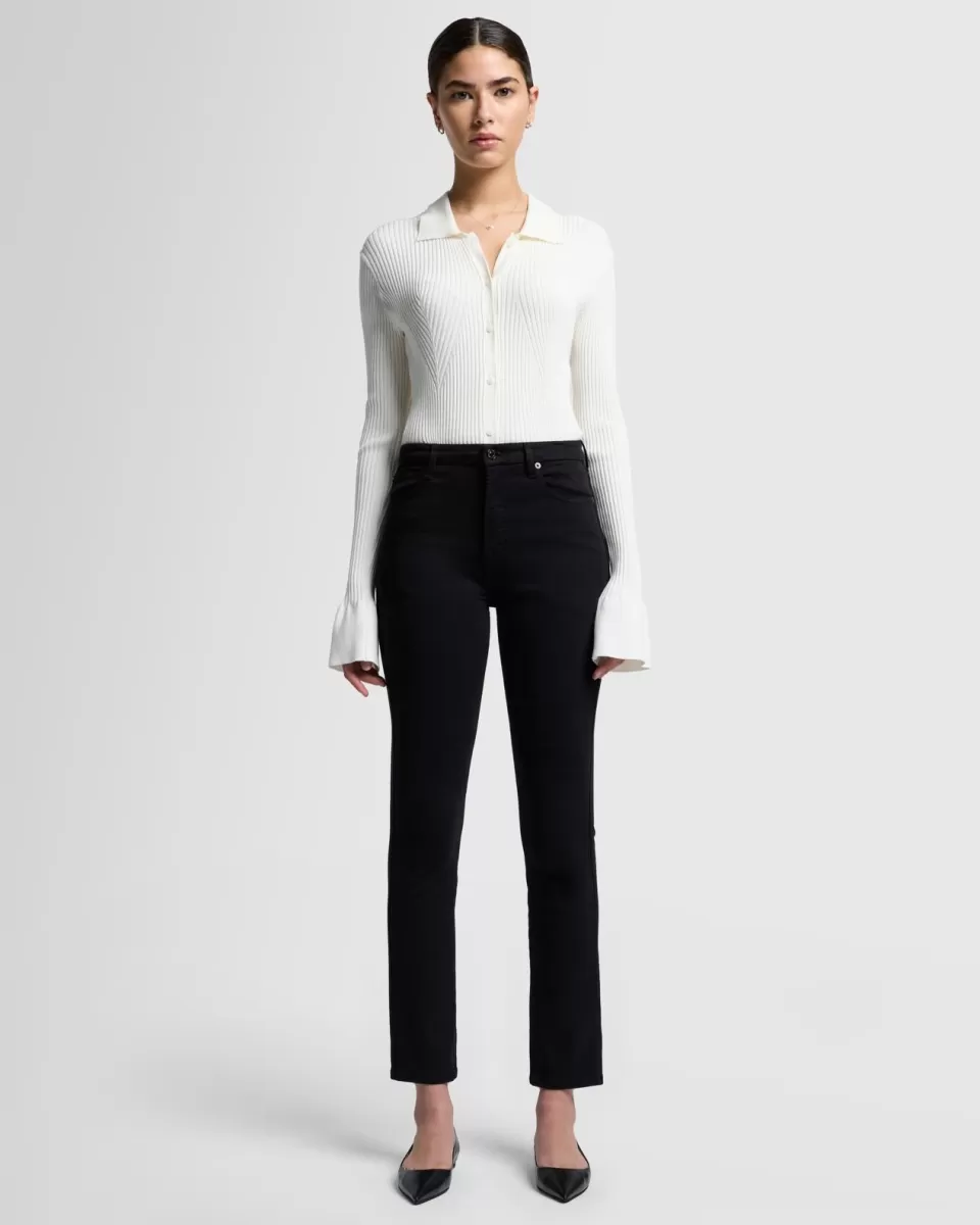 Women 7 For All Mankind Slim Illusion High Rise Kimmie Straight in Rinsed Black