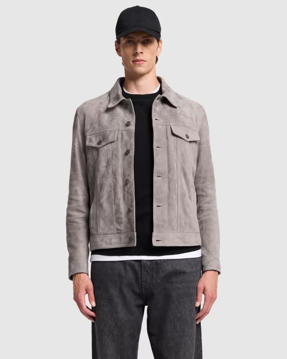 7 For All Mankind Suede Trucker Jacket in Grey