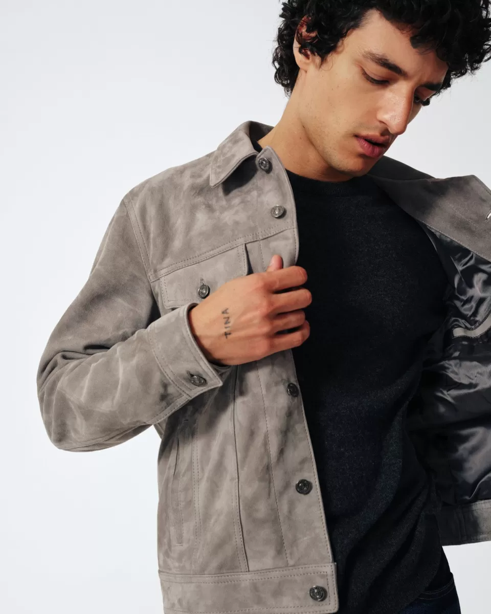 7 For All Mankind Suede Trucker Jacket in Grey