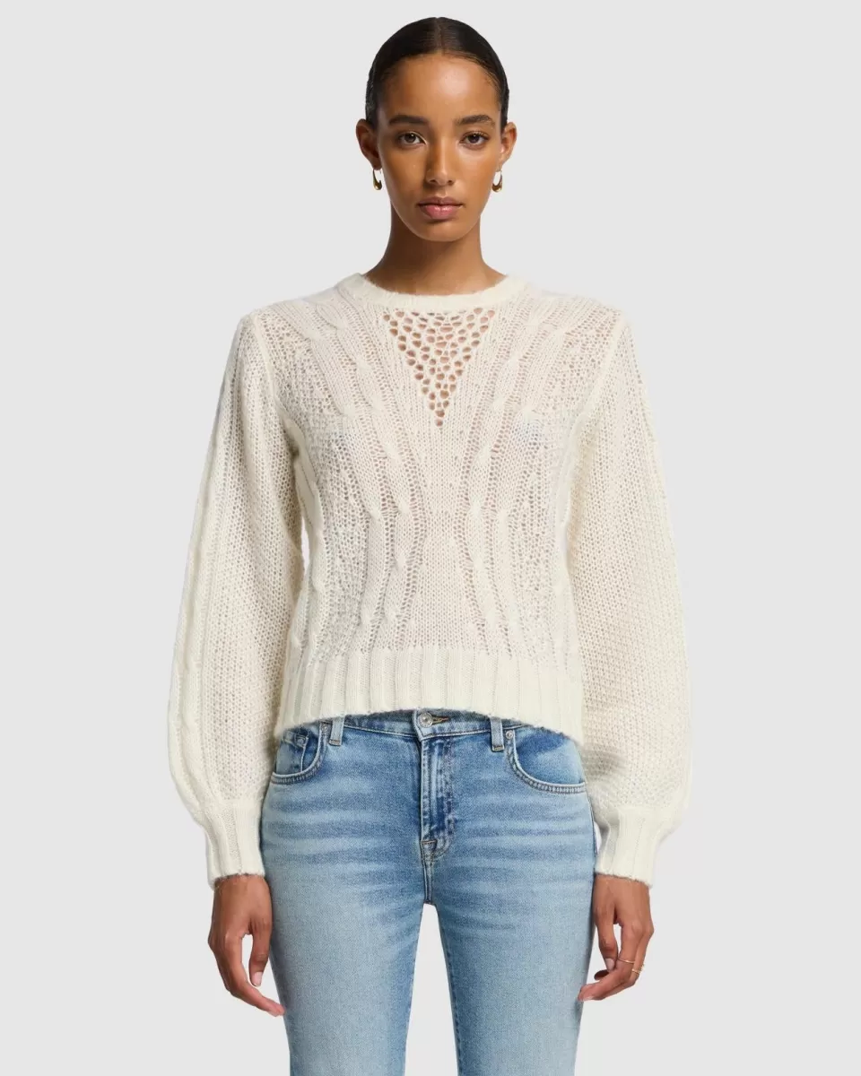 Women 7 For All Mankind Wool Blend Cable Pullover in Off White